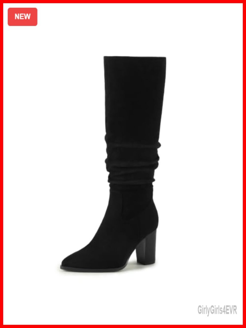 Faux Suede Knee High Slouchy Block Heel Boots Pointed Toe Tall Boots